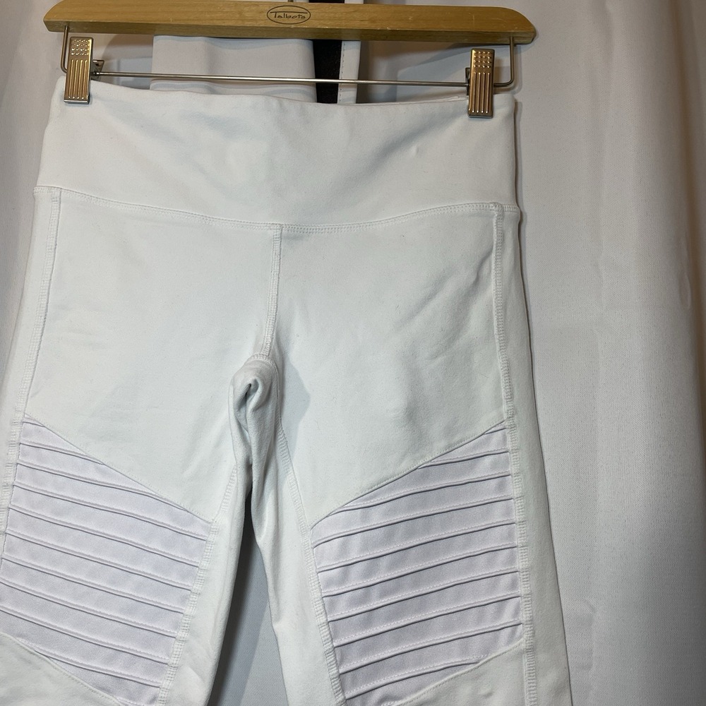Alo Women's Yoga Luminous‎ Leggins White Mesh High Waist Moto Size S